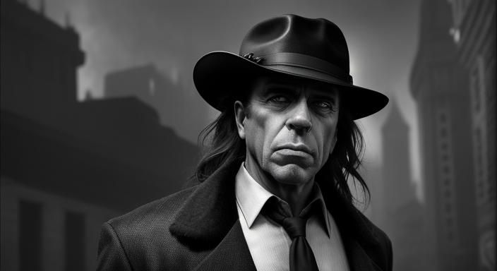 Gritty Gangster Portrait in Film Noir Style