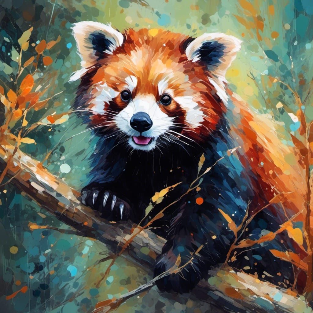 Red Panda in Gouache and Watercolor Style