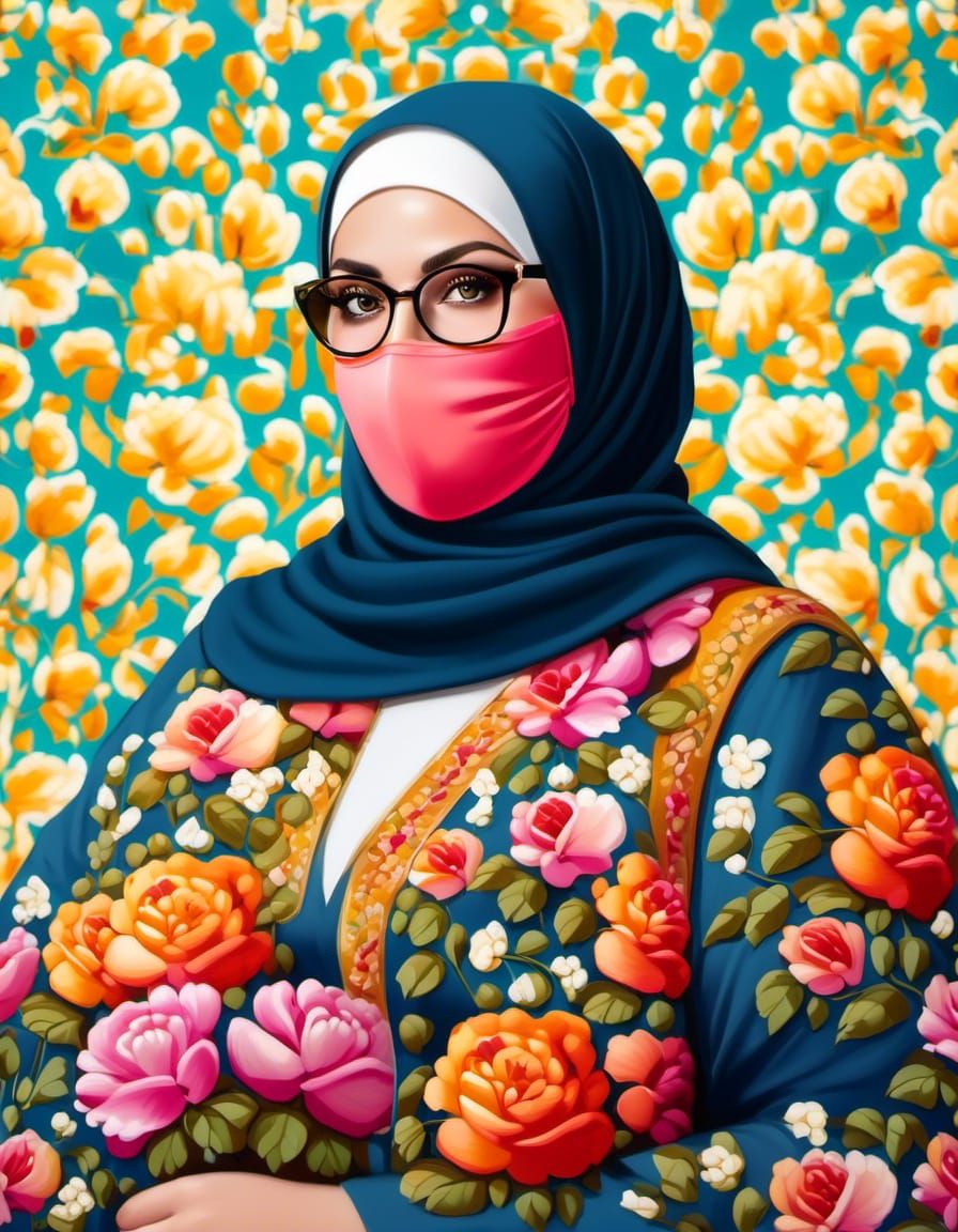 Facemasked Woman in Flower Shop, Digital Painting