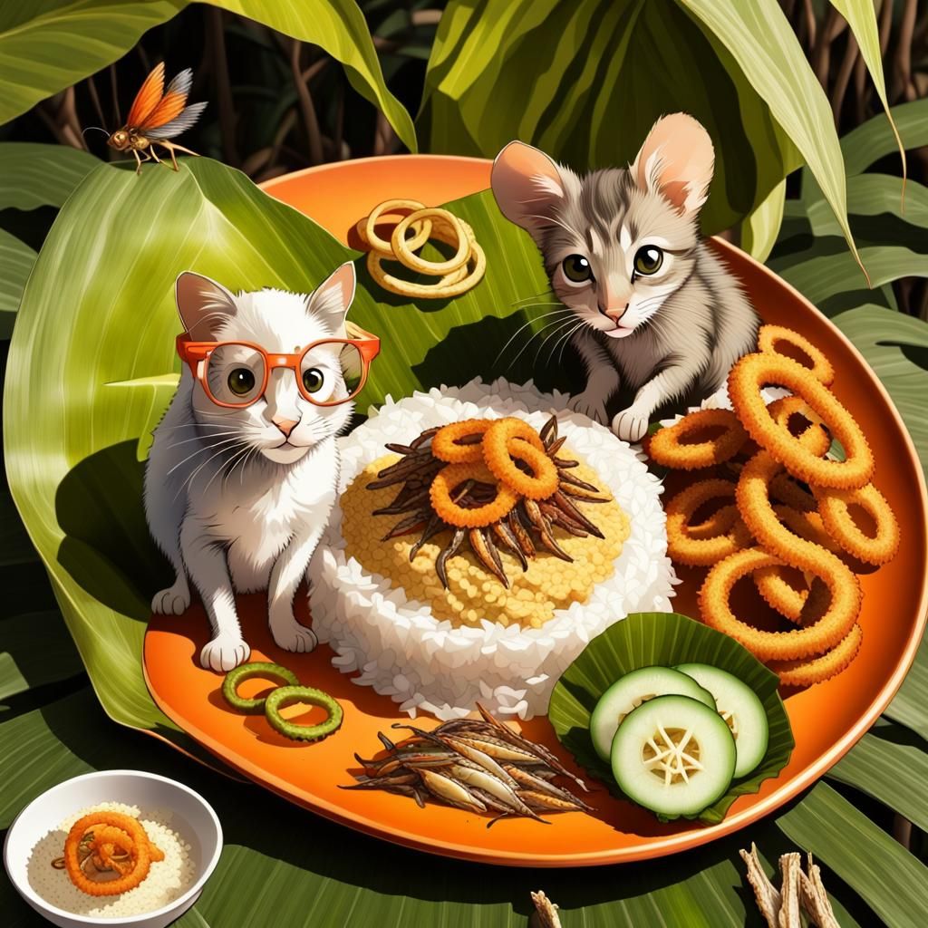 Mice and Kitten Admire Chef's Nasi Lemak Dish