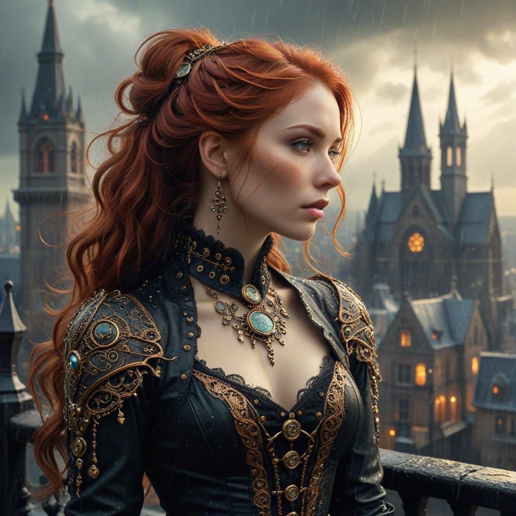 Ethereal Steampunk Goddess in Victorian-Inspired Attire