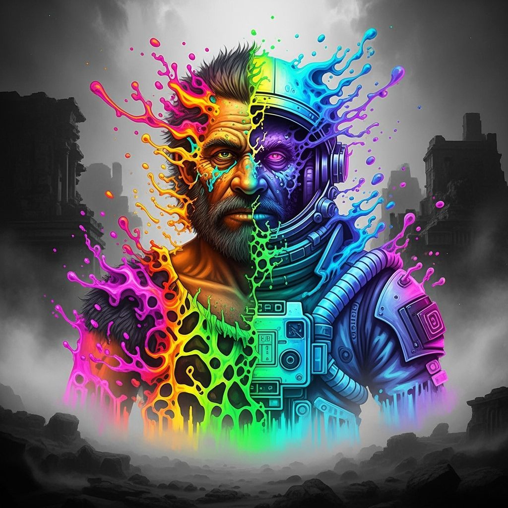 Psychedelic Caveman Astronaut in Ethereal Mist