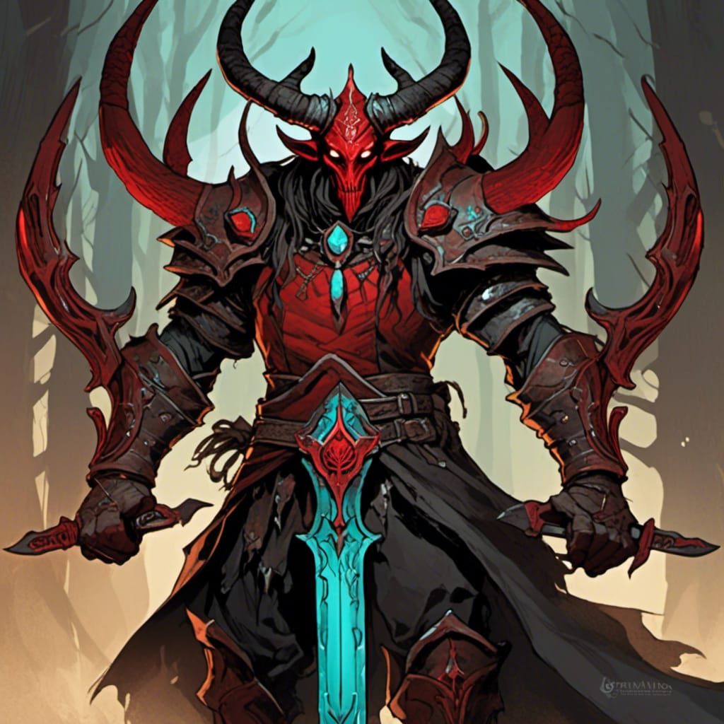 Imposing Horned Warrior on Treasure Hoard