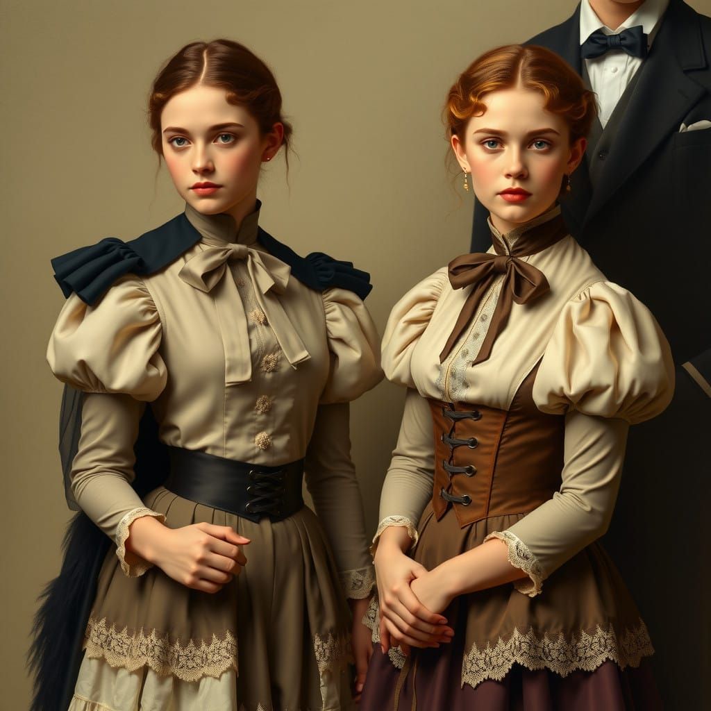 Elegant Victorian Women and Men in Formal Attire