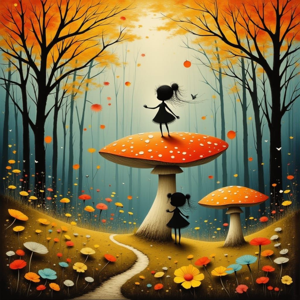 Enchanting Fairies Dance in Sun Dappled Autumn Woods