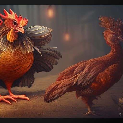 Detailed Chicken Matte Painting in Deep Color
