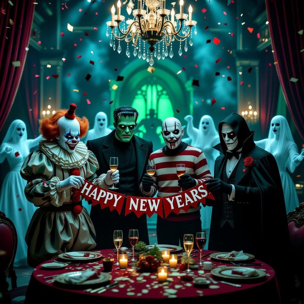 Horror Icons Celebrate New Year In Gothic Ballroom