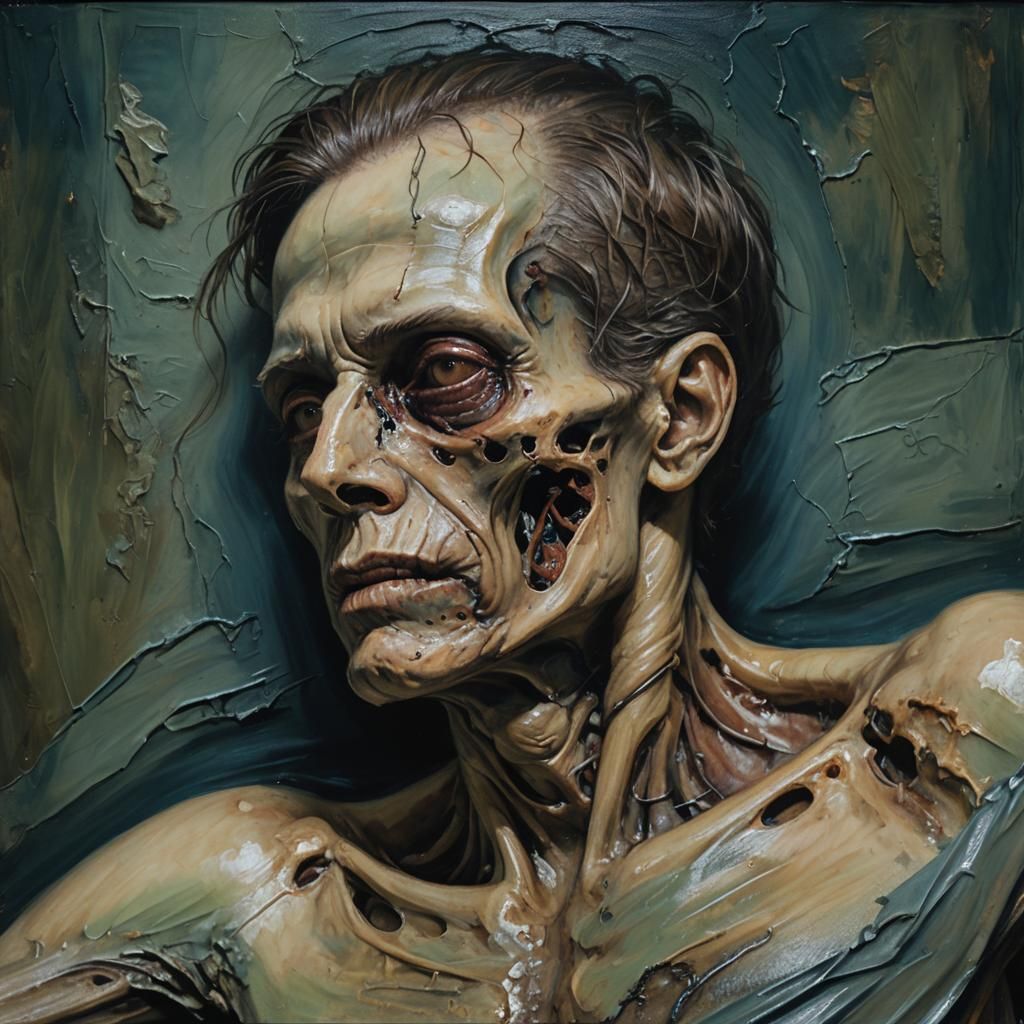 Macabre Oil Painting of Corpse with Impasto