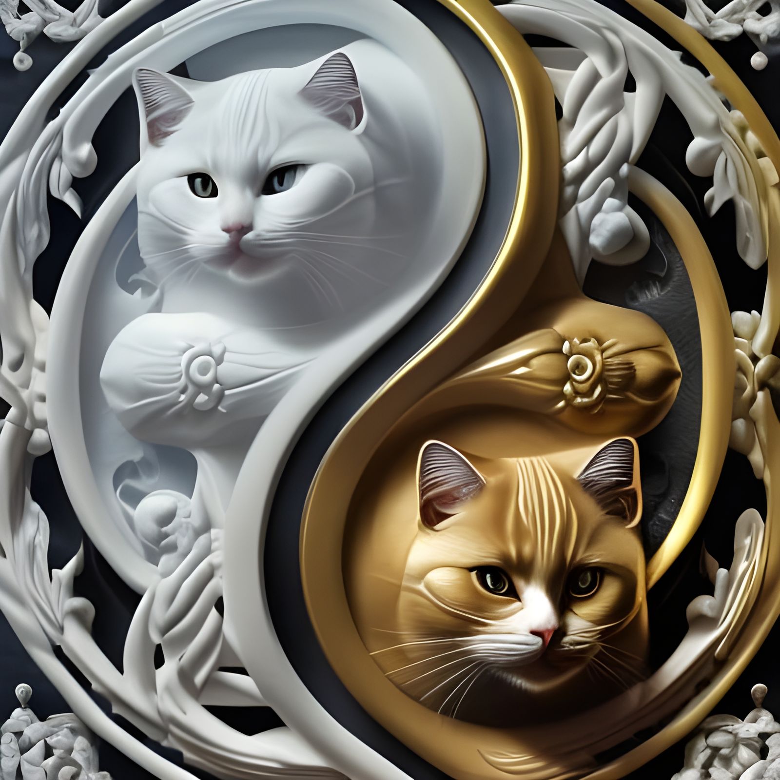 Cats Form Yin Yang Symbol, Hyperrealistic Art