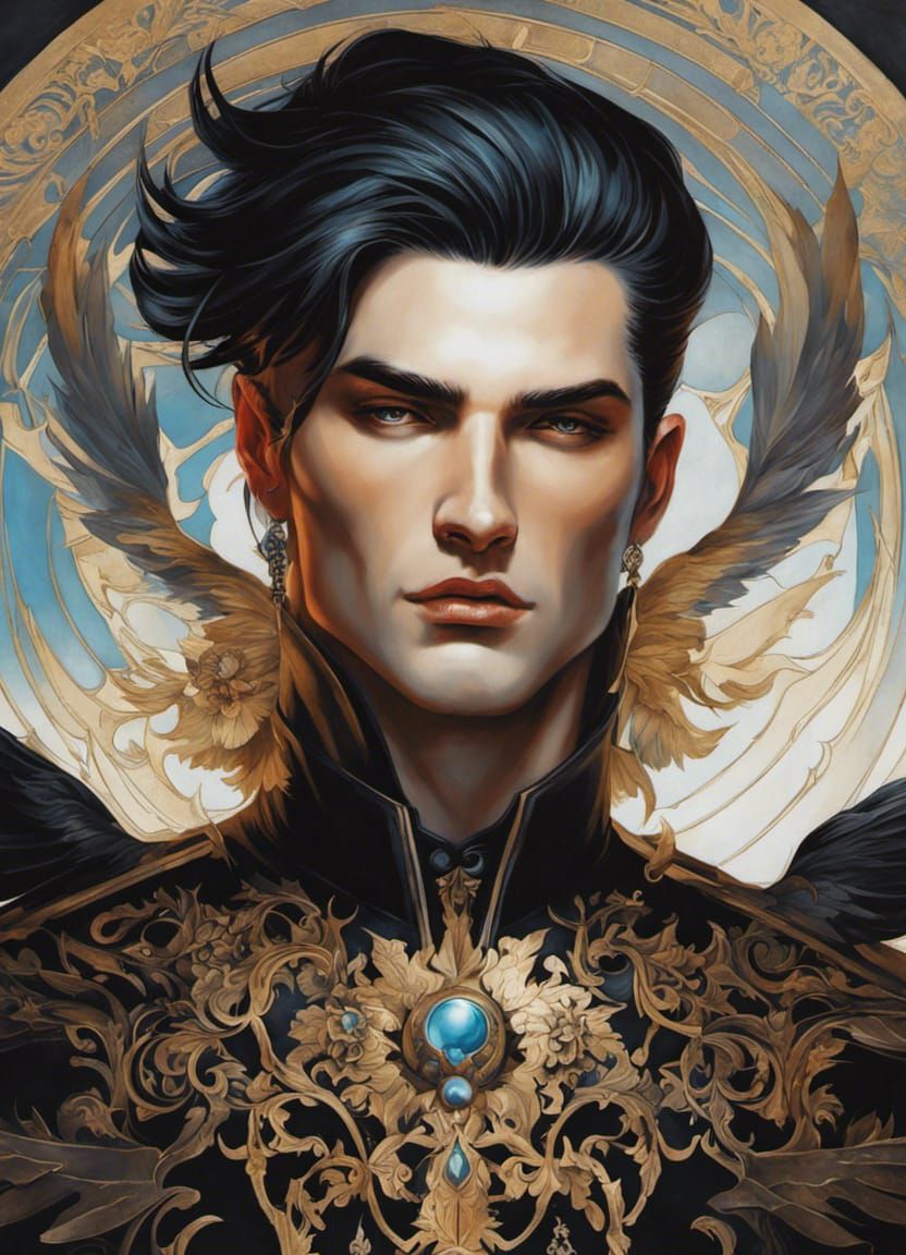 Gothic Male Mercy Overwatch Character in Acrylic Style