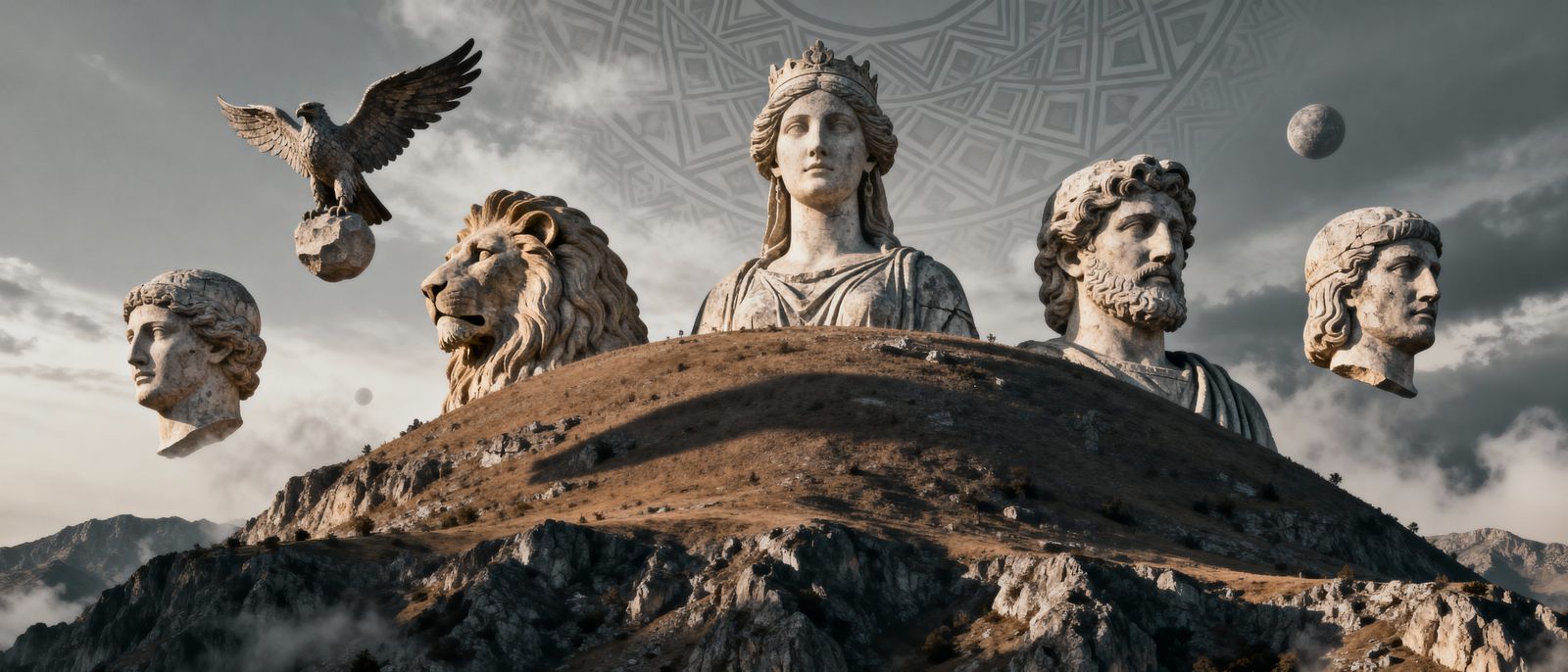 Monumental Stone Heads on Mountain Summit