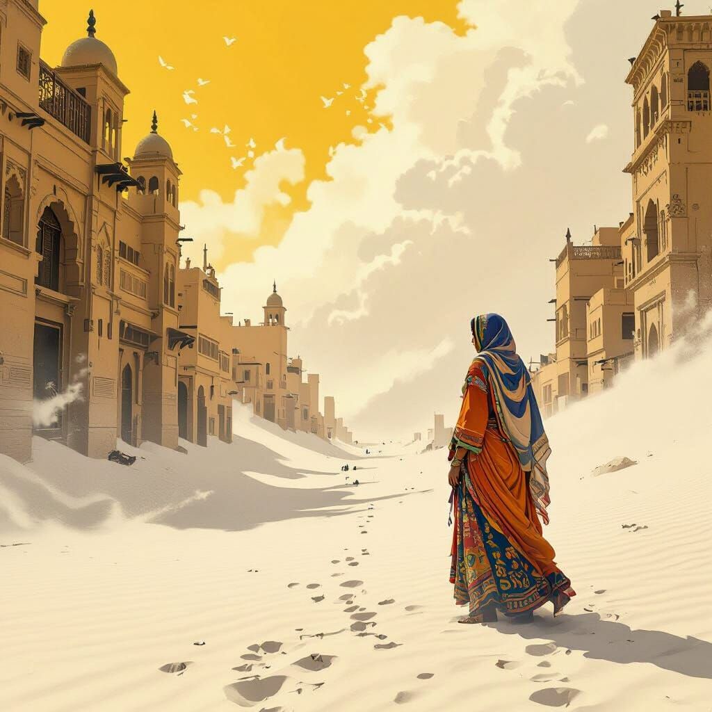 Cairo Sandstorm: Woman in Traditional Clothing, Digital Art