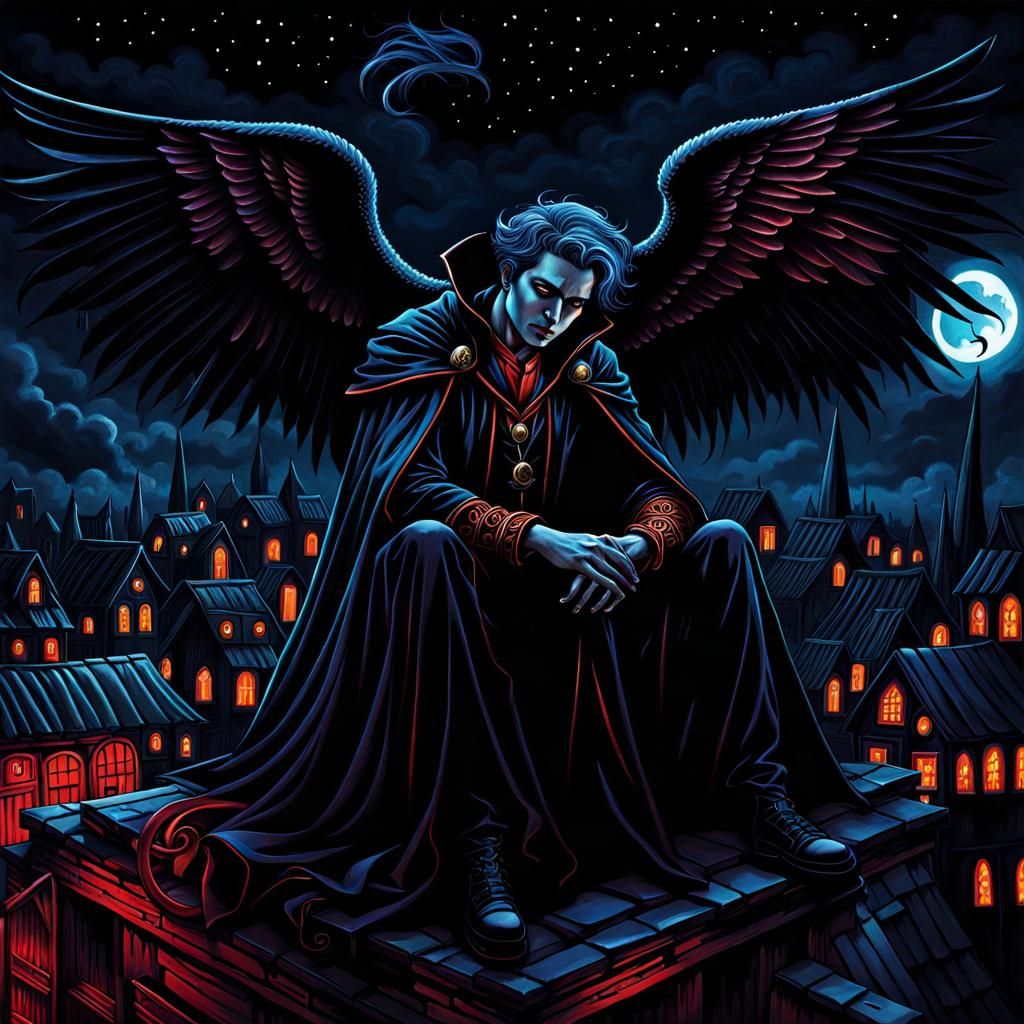 Gothic Emo Warlock: Dark Angel on Rooftop