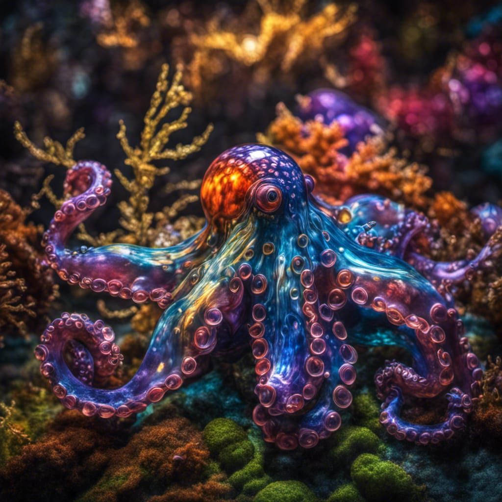 Colorful Glass Octopus Sculpture in Hyperrealistic Detail