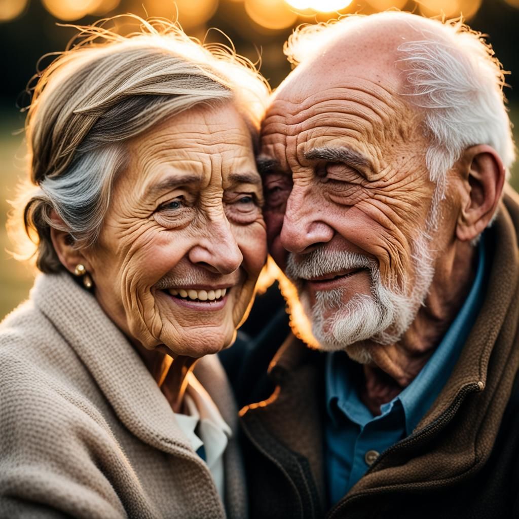 Heartwarming Portrait of Elderly Couple in Golden Hour