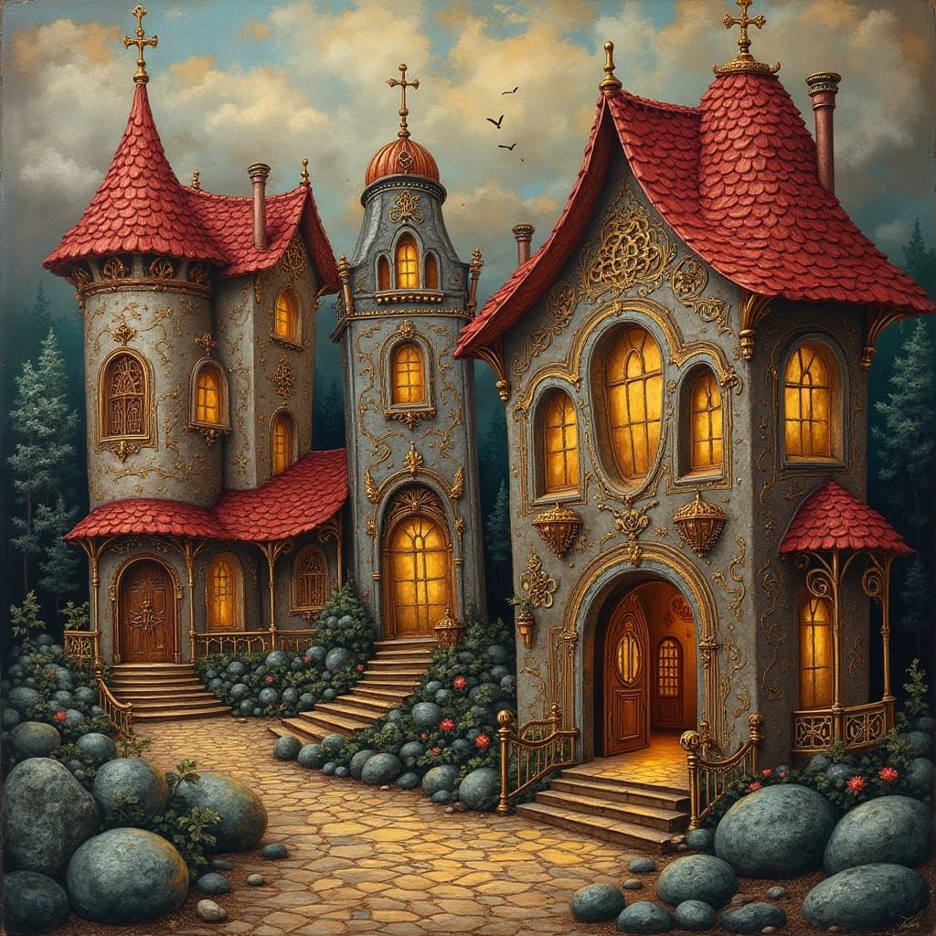 Gemstone Houses in Acrylic Art Style