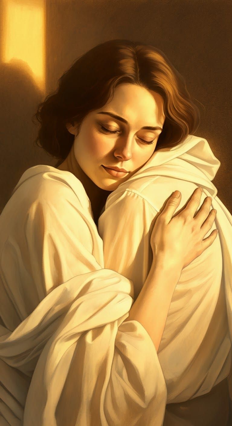 Golden Embrace: A Nostalgic Moment in Dreamy Realism