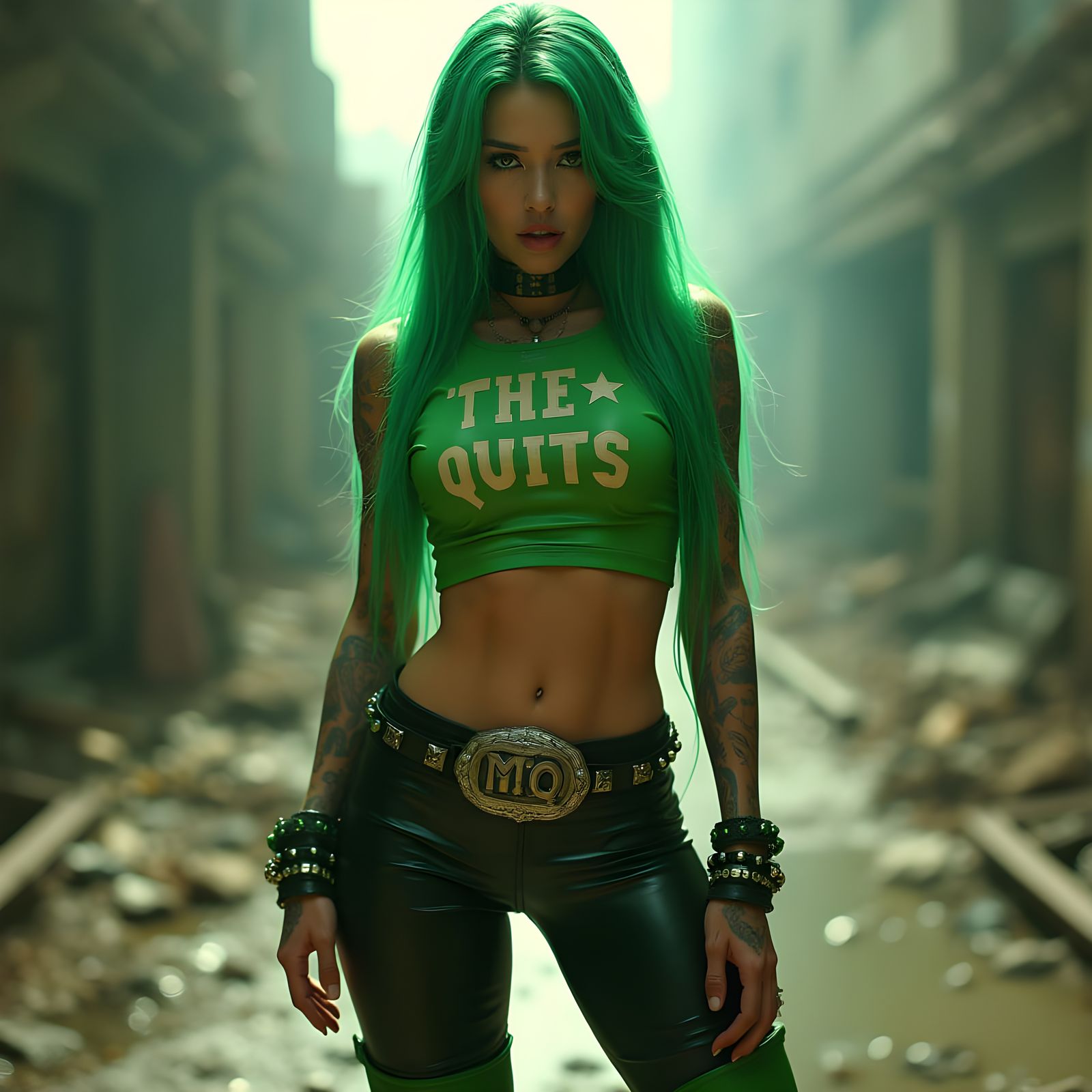 Sultry Futuristic Goddess in Green Latex