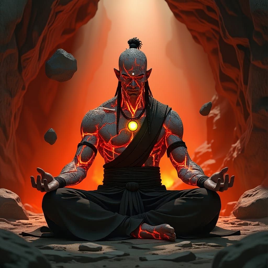 Earth Genasi Monk Meditating With Rock Skin