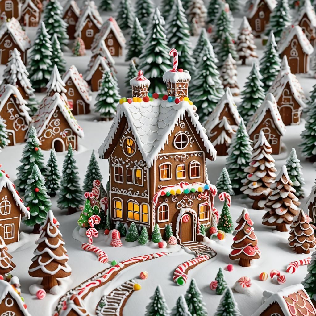Gingerbread House in Winter Wonderland: Digital Art