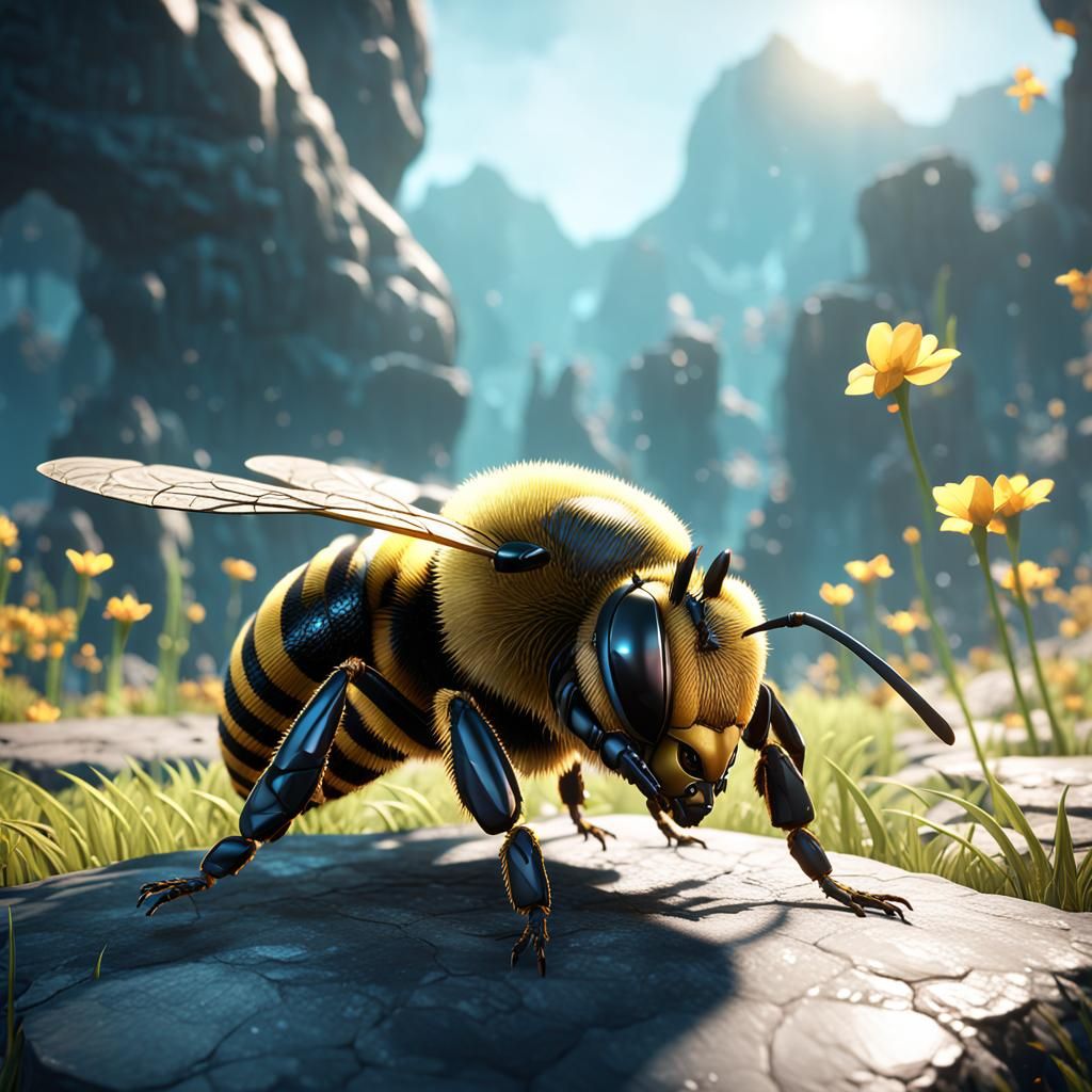 Crystal Bee in 3D Game Cinematic Style