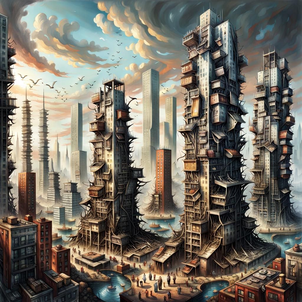 Dystopian Wasteland Cityscape in 2040