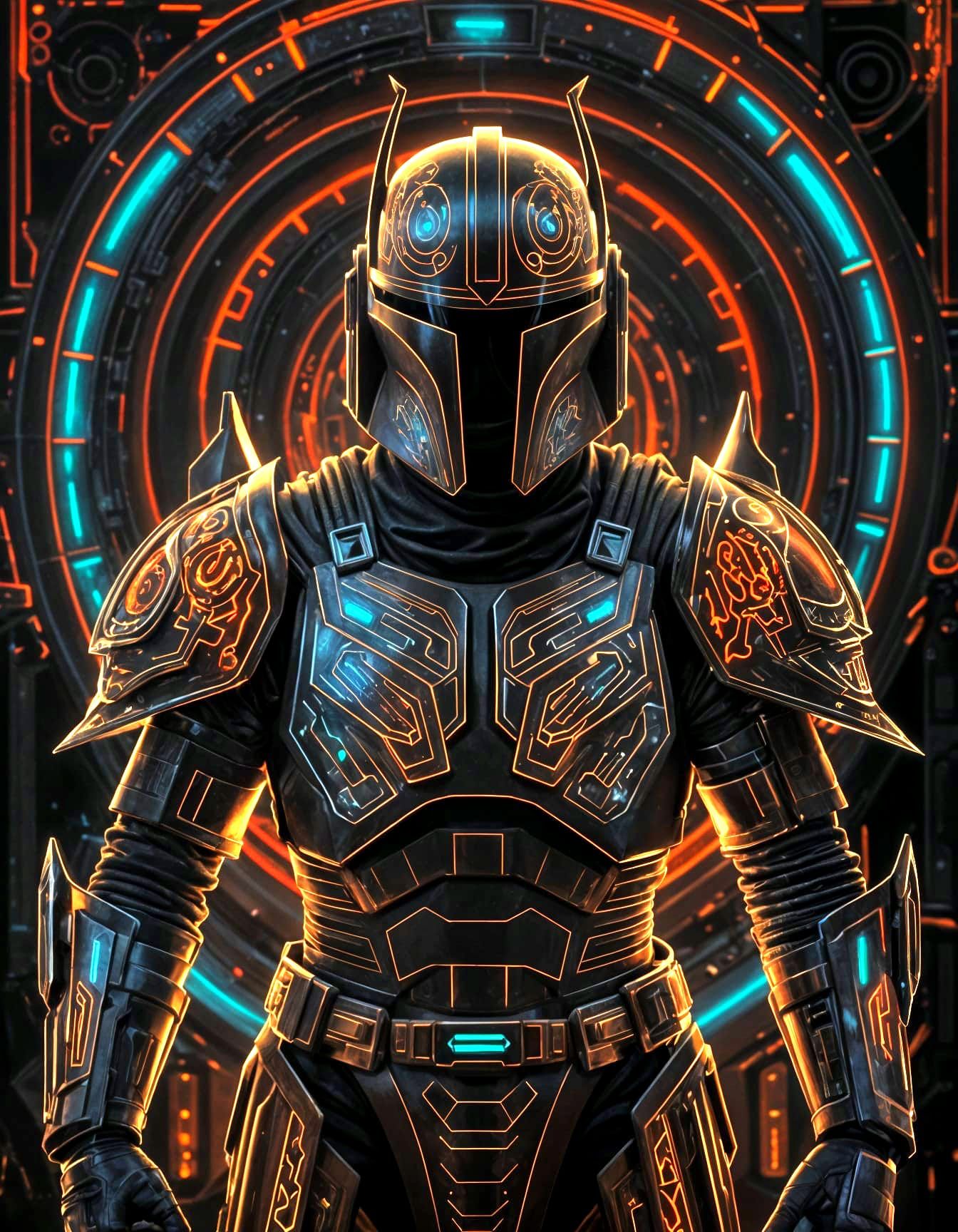 Neon Dragon Mandalorian in Sci-Fi Star Wars Scene
