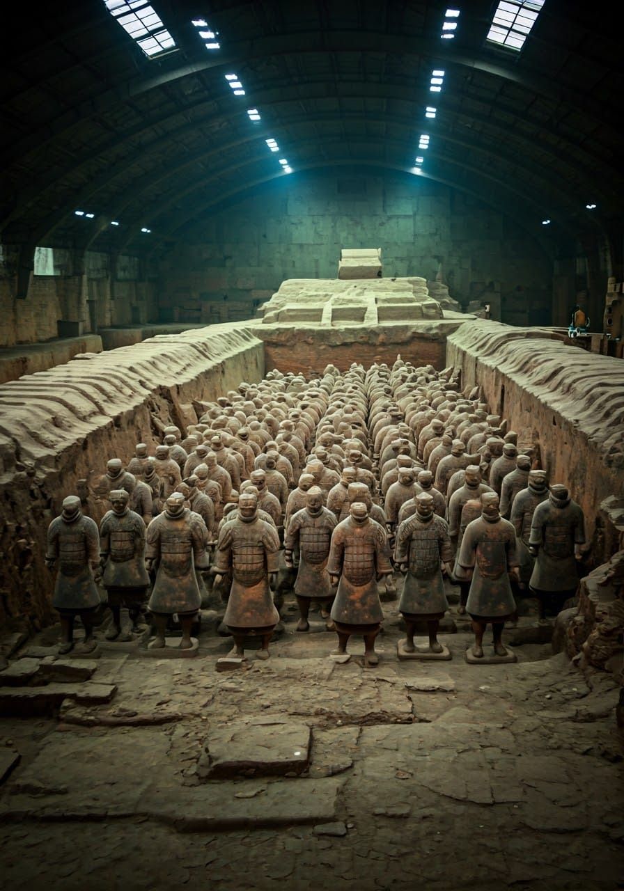 Ancient Chinese Terracotta Warriors in Imperial Tomb