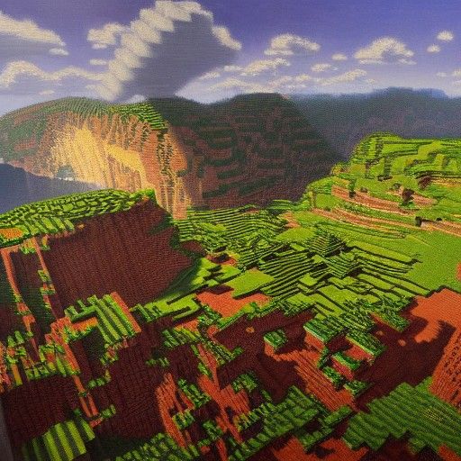 Minecraft Landscape as Oil Painting
