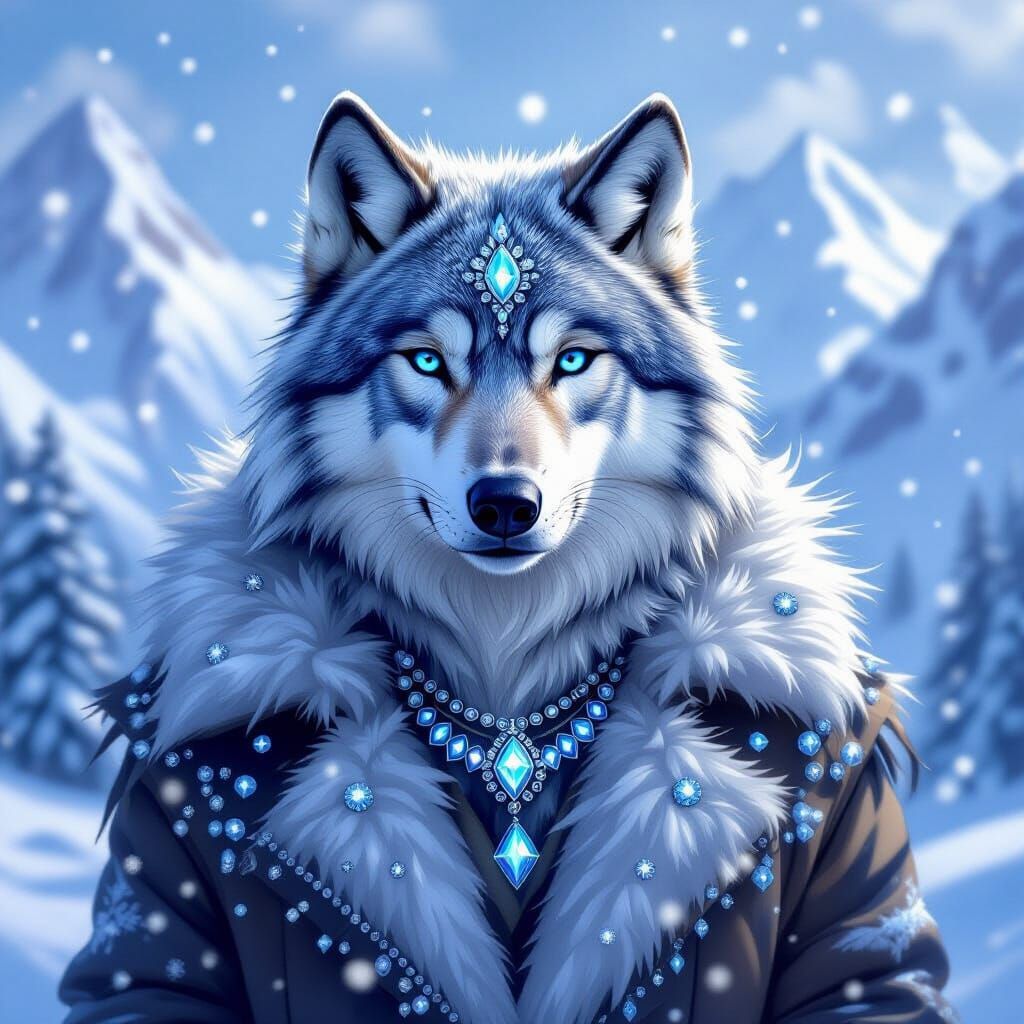 Arctic Wolf with Diamond Coat in Snowy Landscape