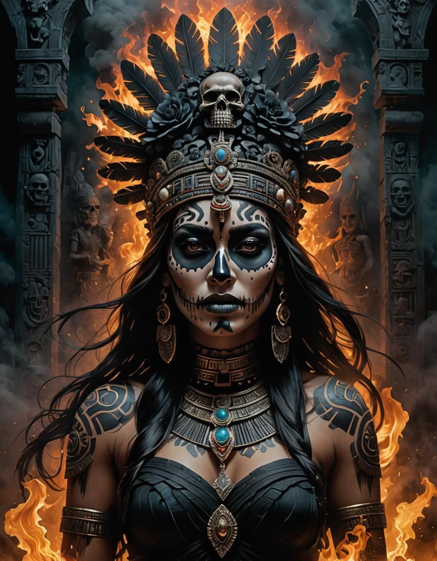 Aztec Goddess Emerges in Spectral Silhouette