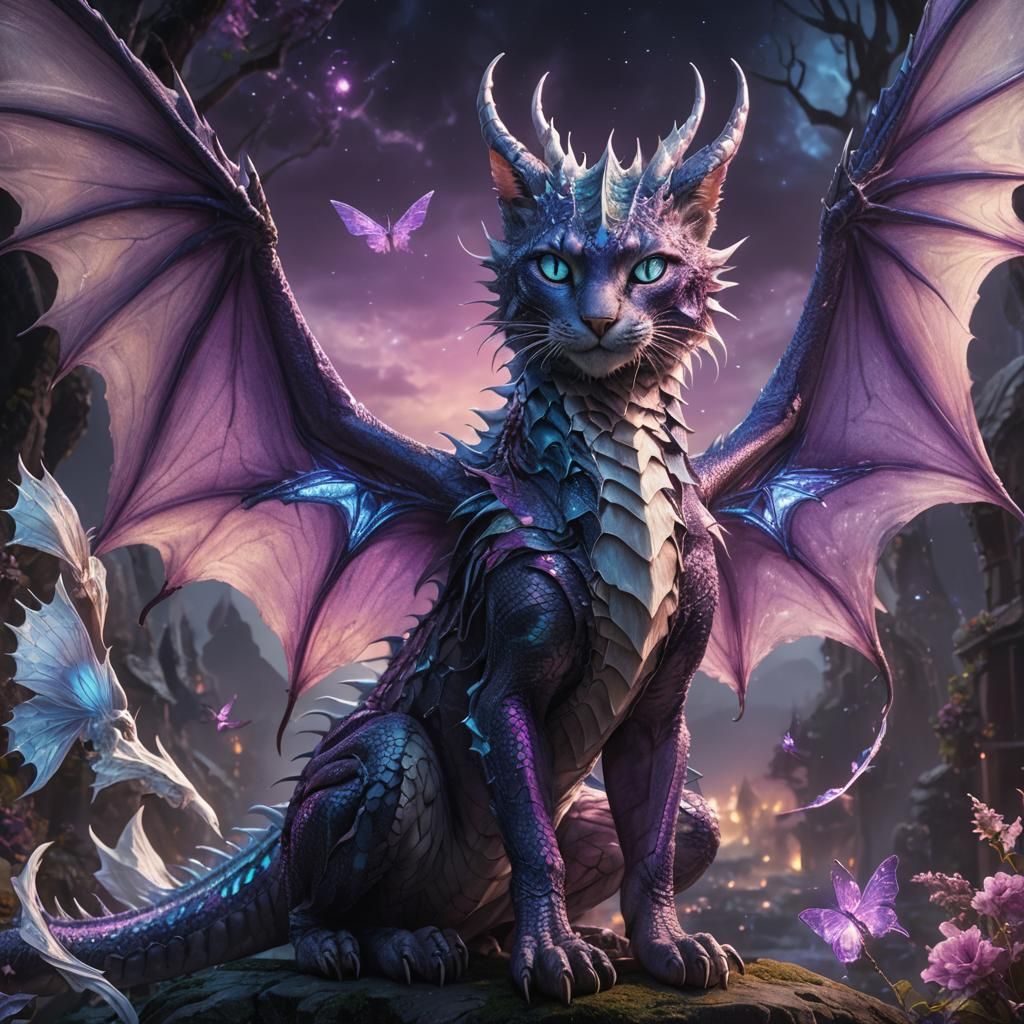 Dragon, Fairy, and Cat Hybrid in Digital Painting