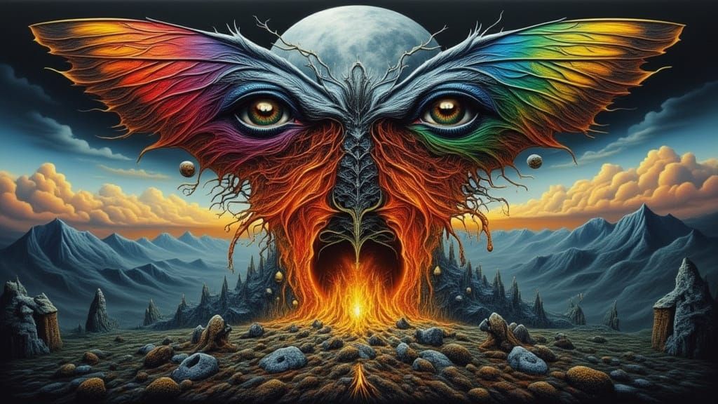 Surreal Xenomorph Butterfly-Man in Billowing Smoke