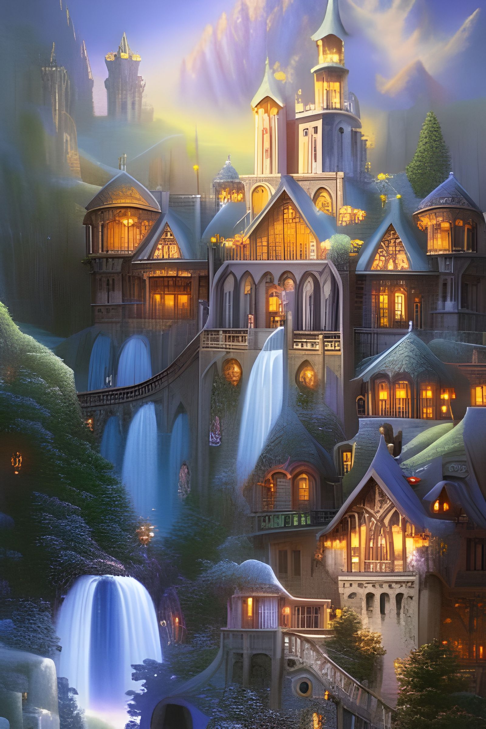 Ethereal Elf Castle of Light in Blue Diamonds