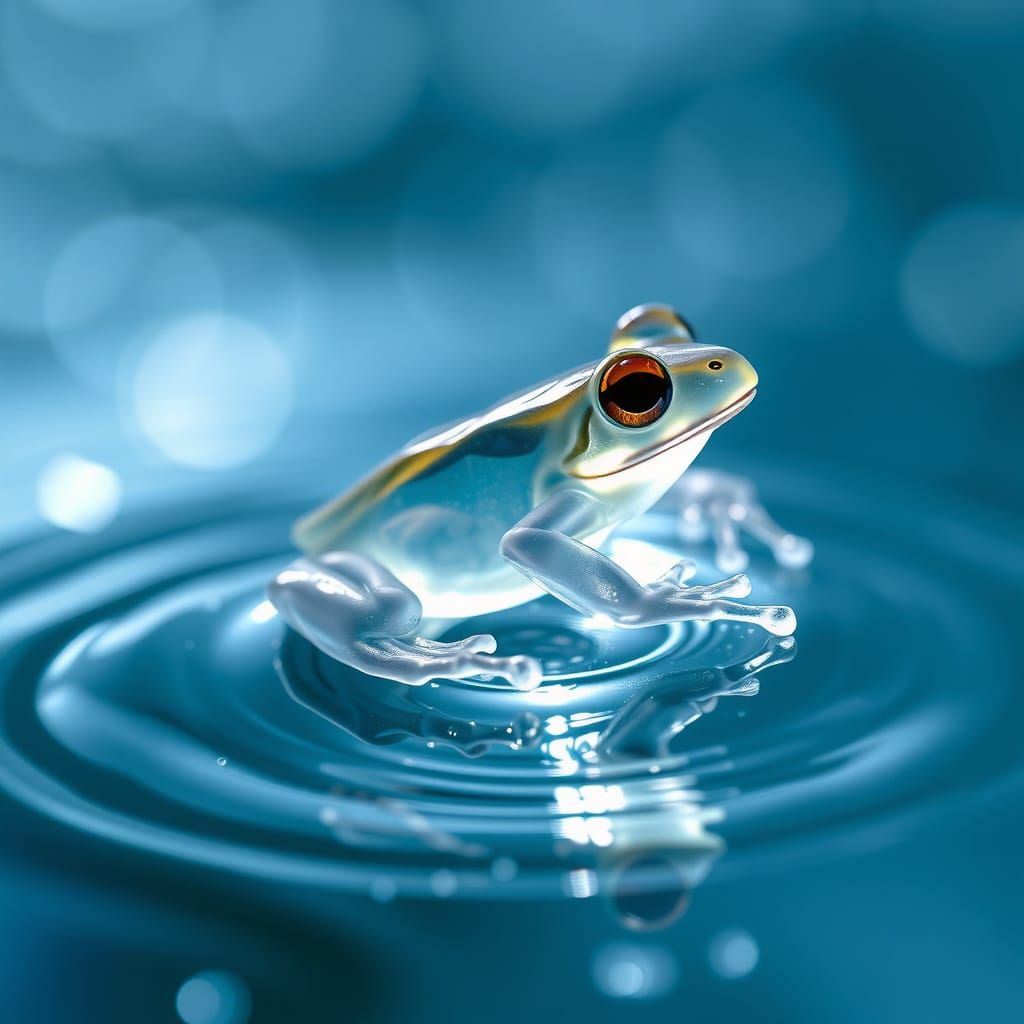 Surreal Water Droplet Frog in Hyper-Realistic Macro Photogra...