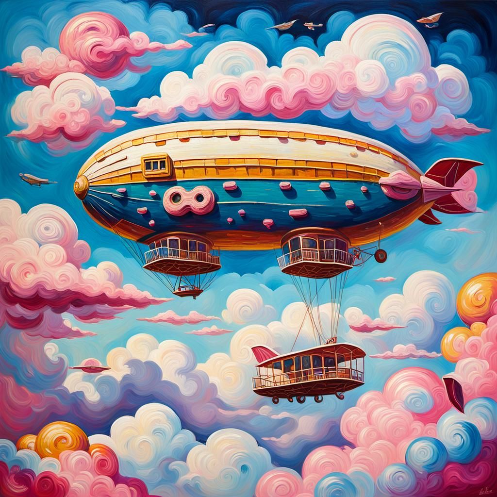 Fantasy Donut Shop Airship in Neo-Impressionist Style