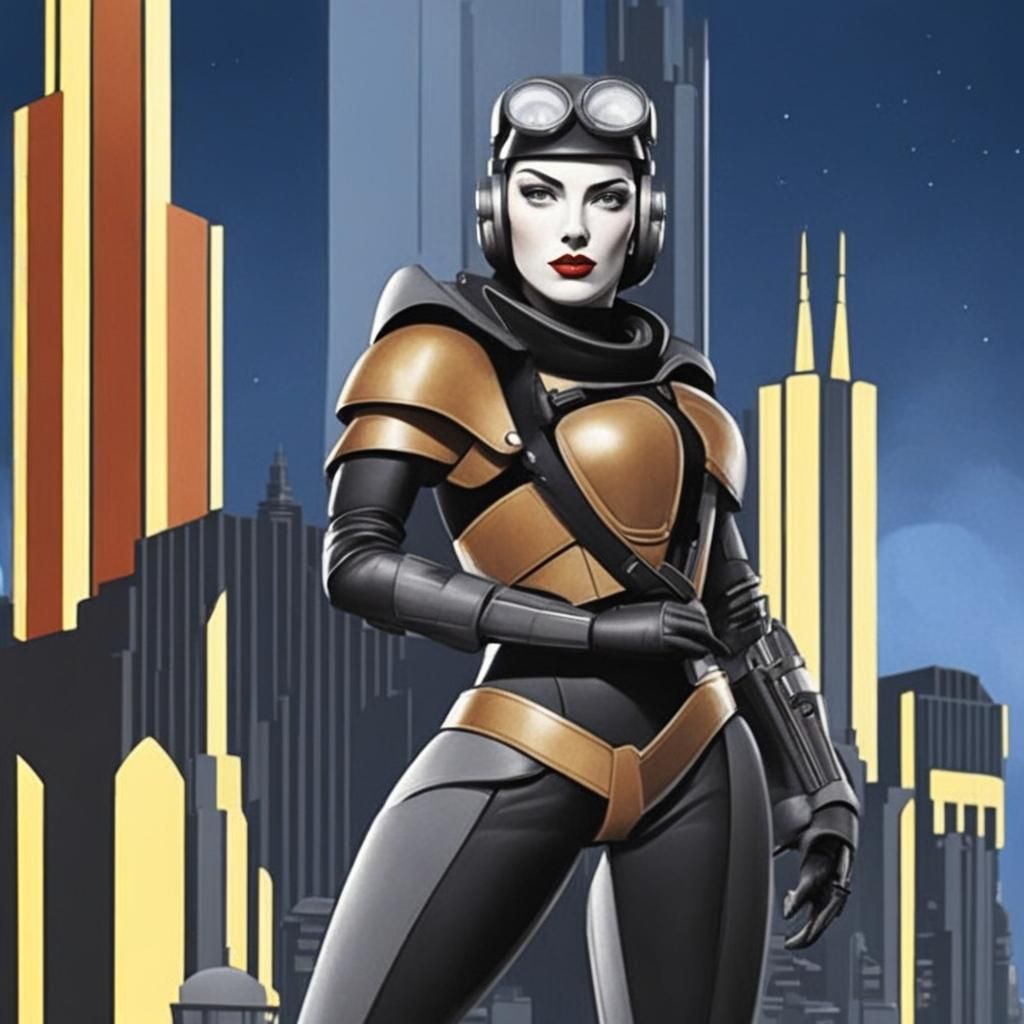 Art Deco Metropolis: Sci-Fi Bomber Girl in Retro Style