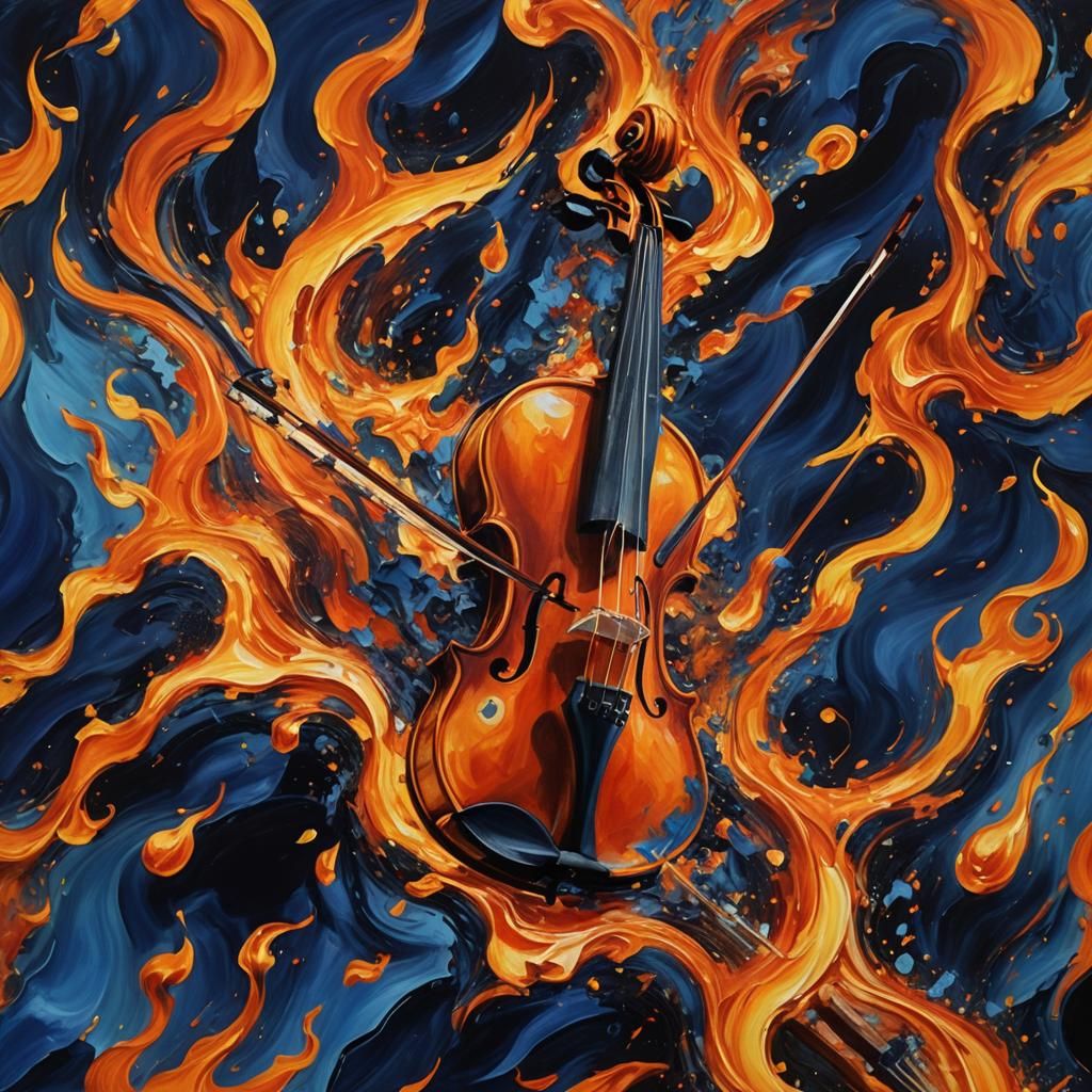 Violin Ablaze: Expressionist Oil Painting in Triadic Colors