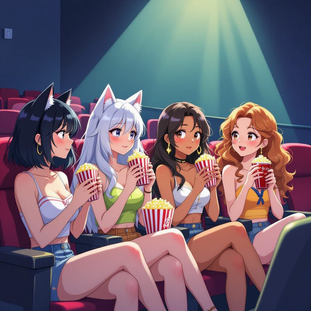 Anime Women in Movie Theater, Studio Trigger Style
