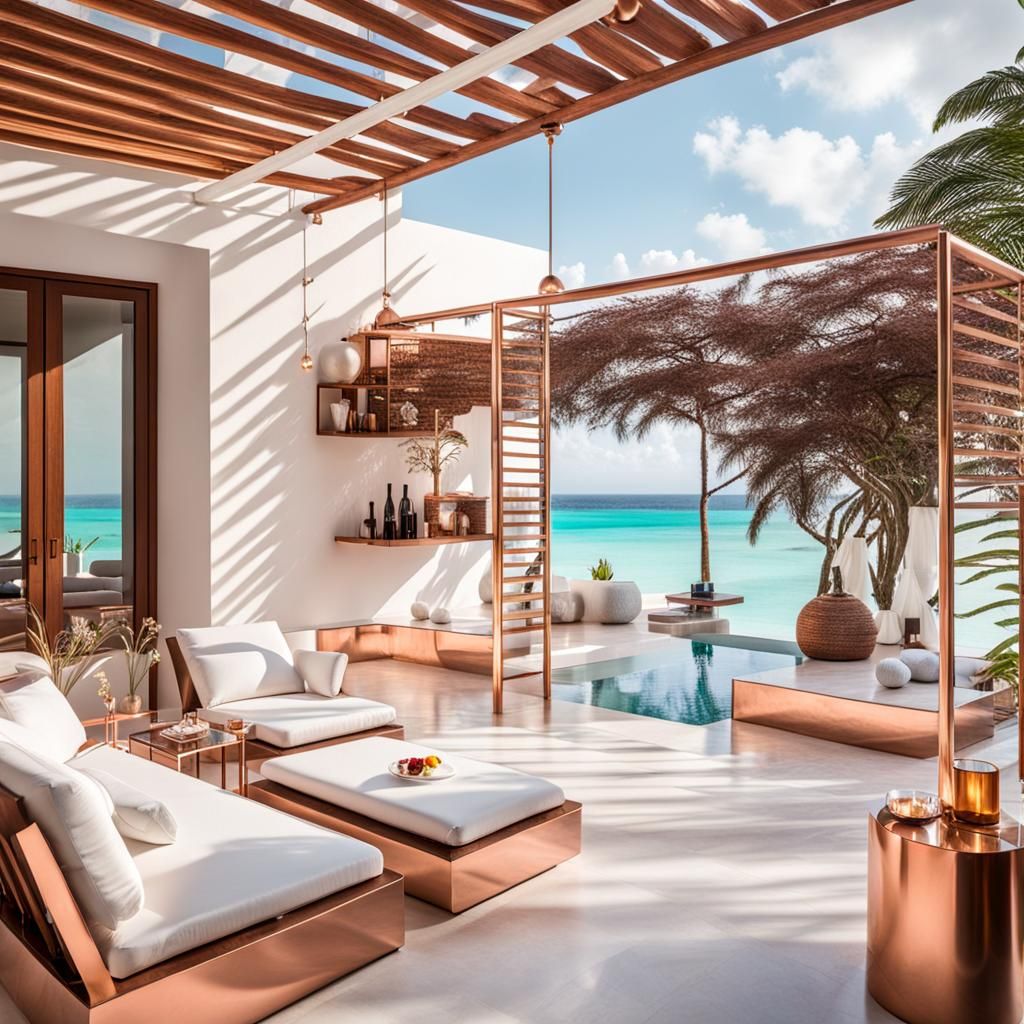 Modern Terrace with Rose Gold Furniture, Zanzibar Beach