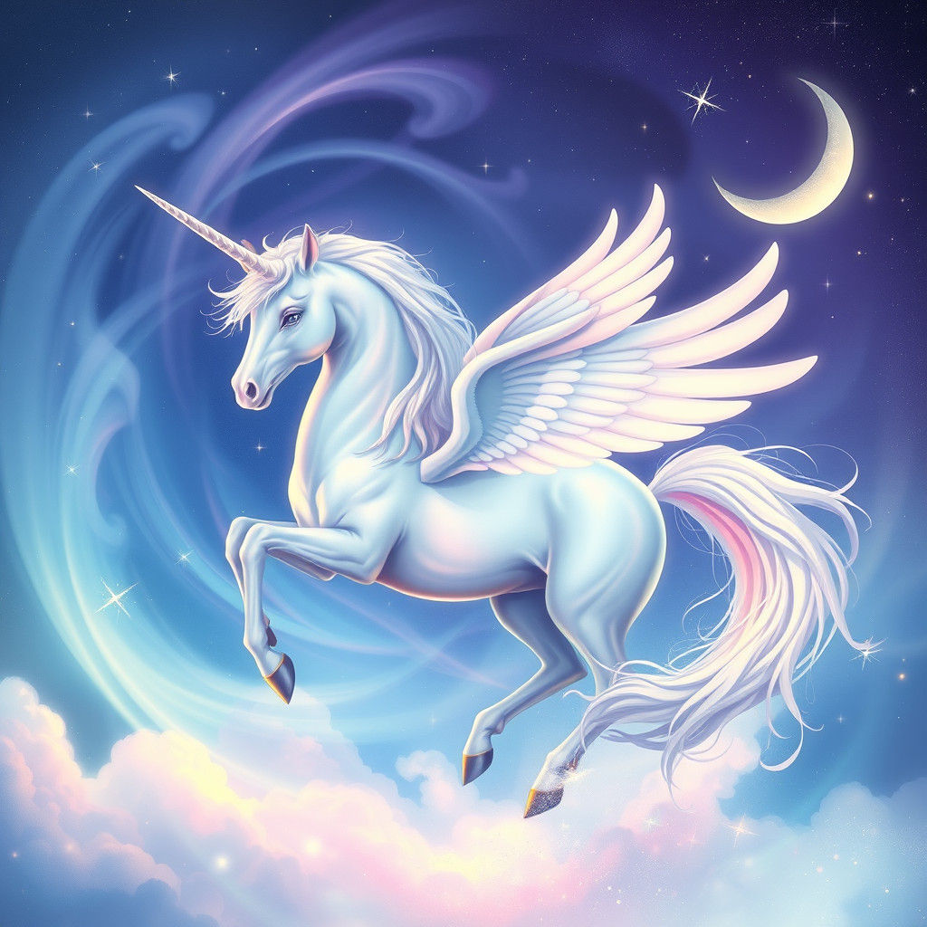 Iridescent Unicorn in Starry Aurora Sky