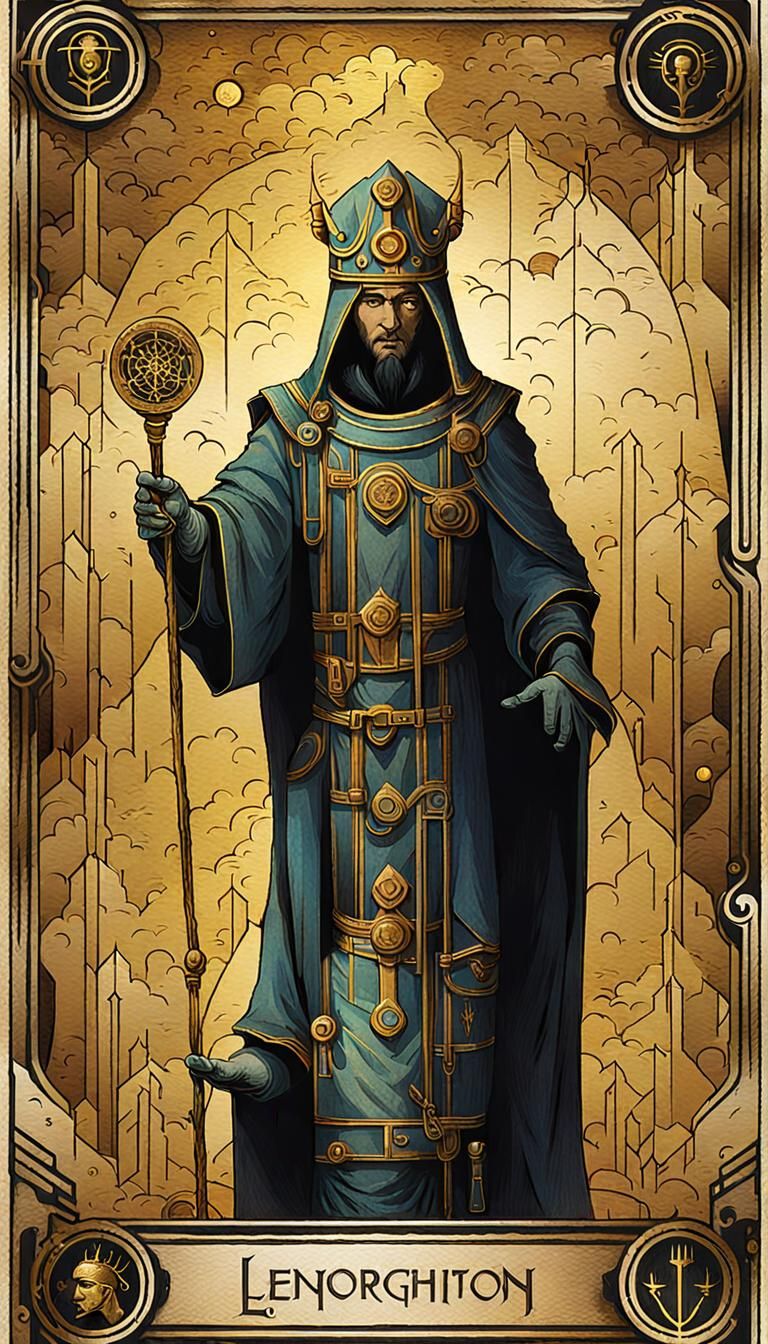Futuristic Hierophant Tarot Card in Vintage Style