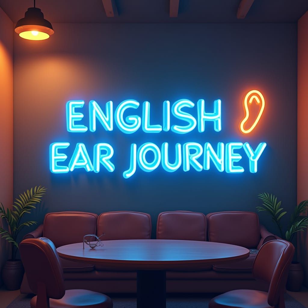 English Ear Journey Neon Sign in Blue Glow