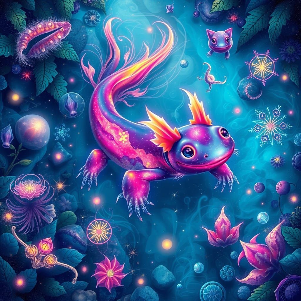 Celestial Axolotl in Ethereal Holographic Realms