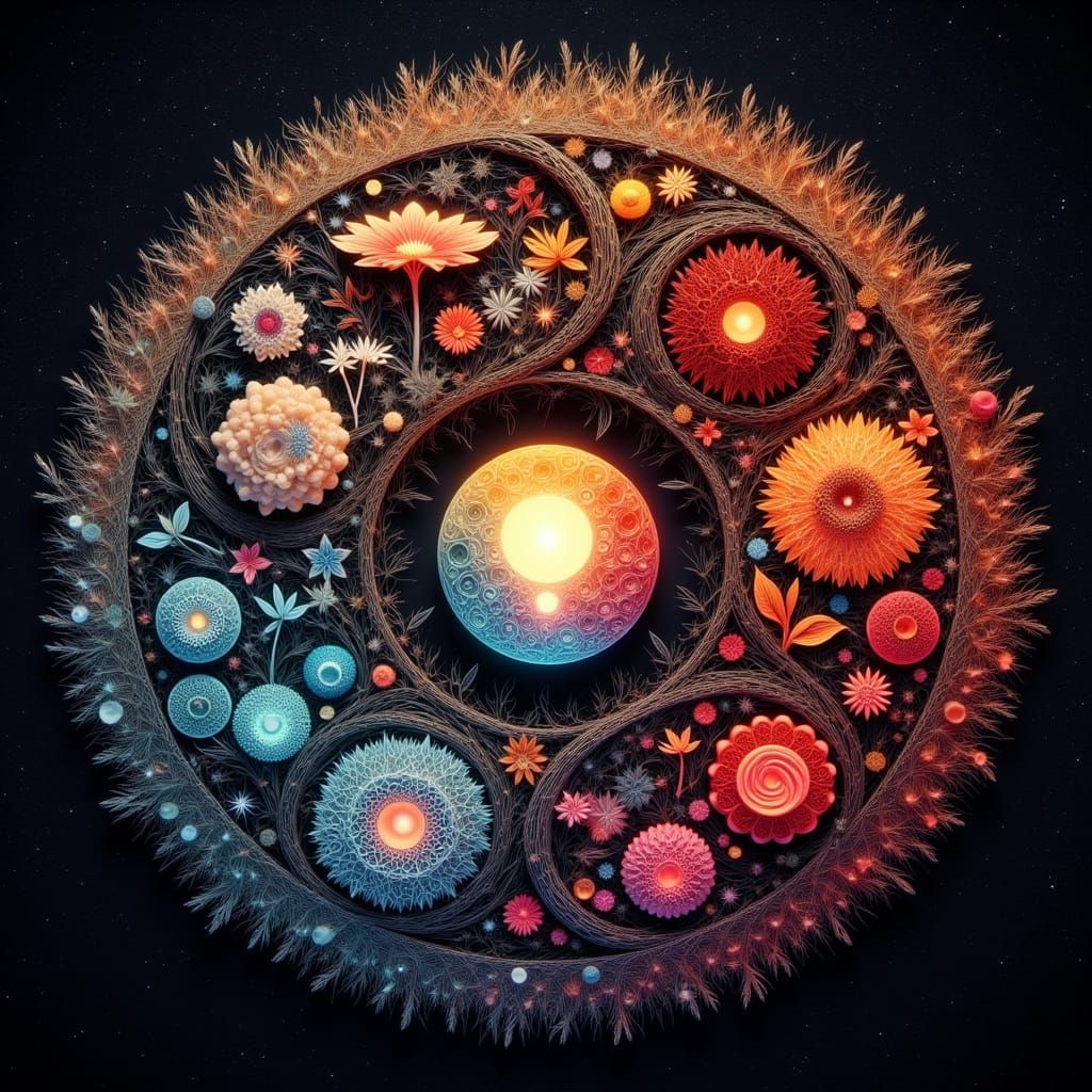 Surreal Mandalas of Cosmic Bloom in Neon Hues