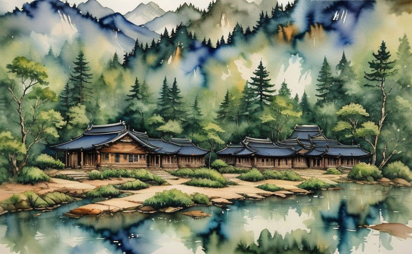 A Watercolour Log Cabin Amidst a Woodland Wonderland