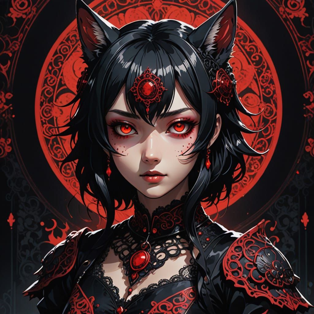 Gothic Teenage Jackal Girl in Dramatic Anime Style