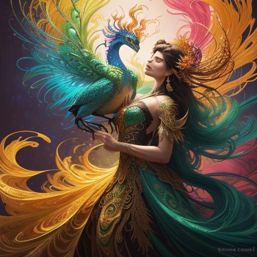 Dragon Peacock Woman in Abstract Expressionism