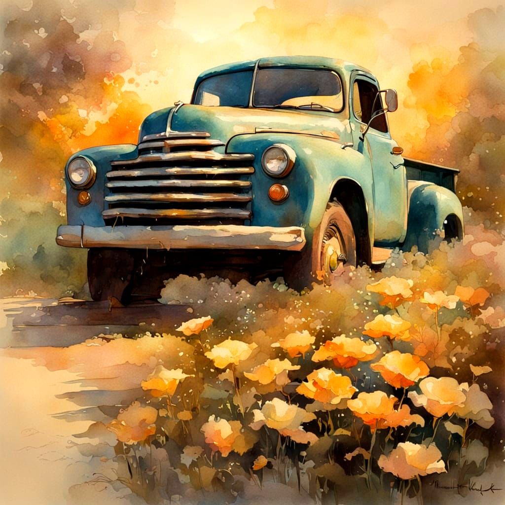 Vintage Truck Under Warm Golden Light