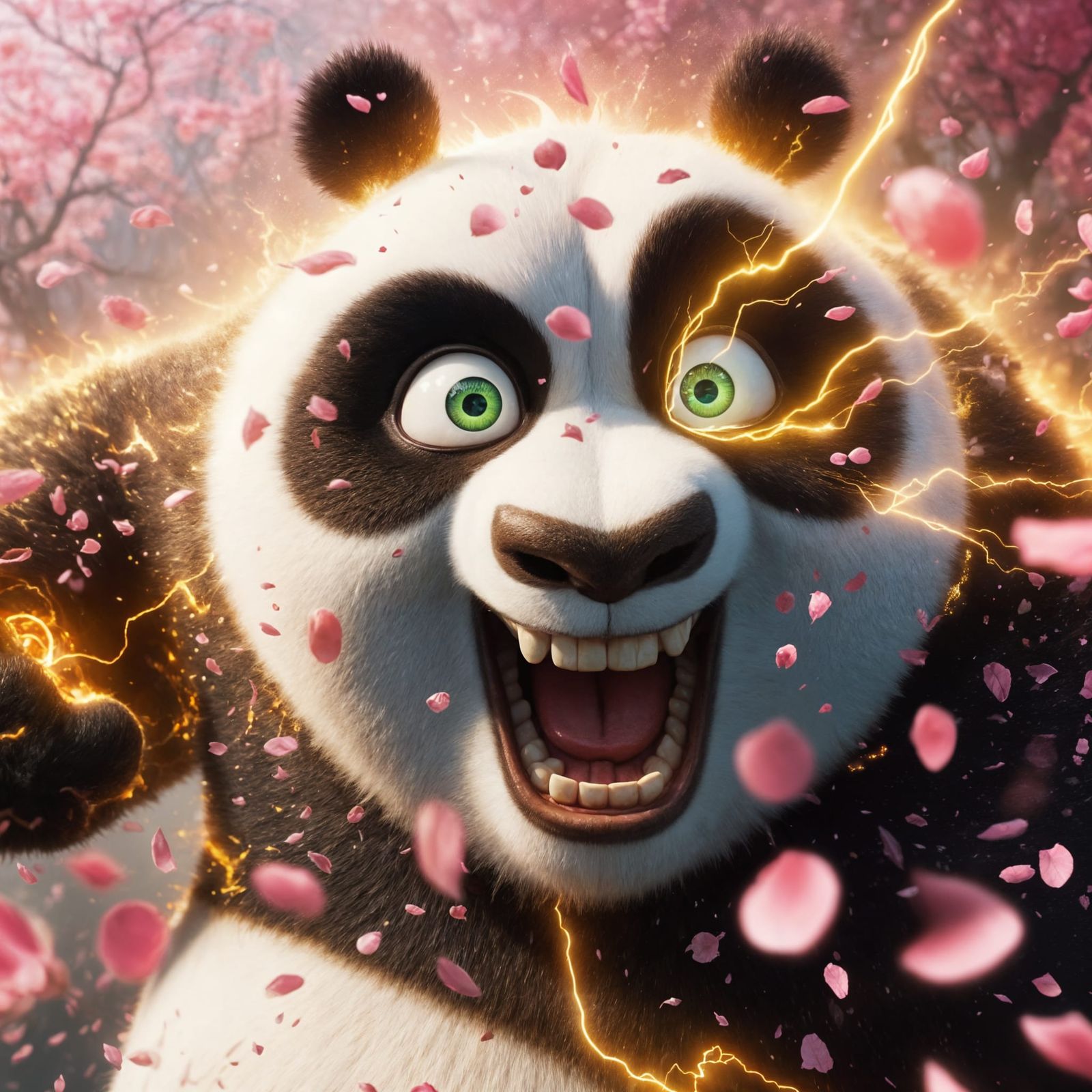 Excited Kung Fu Panda Po Transforms into Cosmic Sakura Petal...